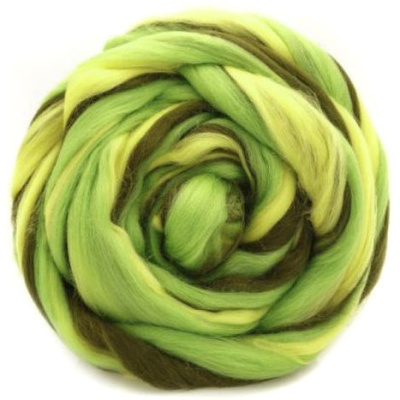 Полутонкая шерсть для валяния 1347 мультиколор (лимон/салат/мор.водоросли)